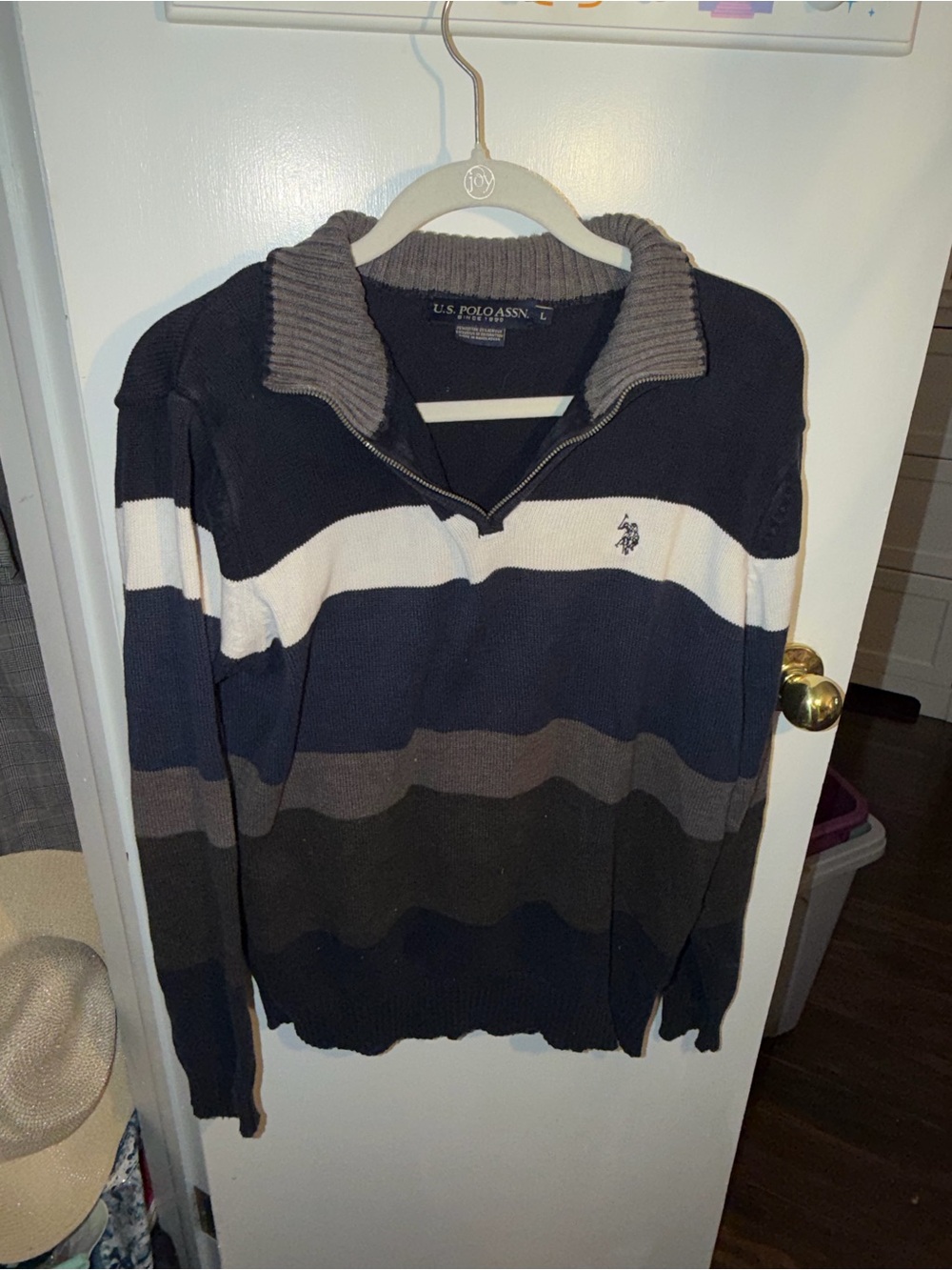 U.S. Polo Assn. Men's Zip Shawl Collar Sweater in Navy, White, Gray, Brown